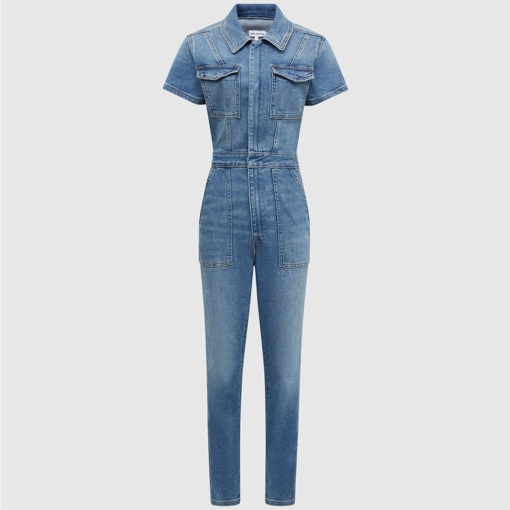 Good American Khloe Kardashian Stretchy Fit All Denim Jumpsuit Romper Size Small